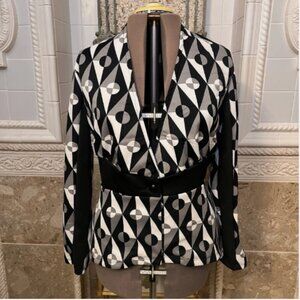 Ashley Stewart Jacket. Sz 10/12. Knit Black white gray. V-neck. Stretch. B128